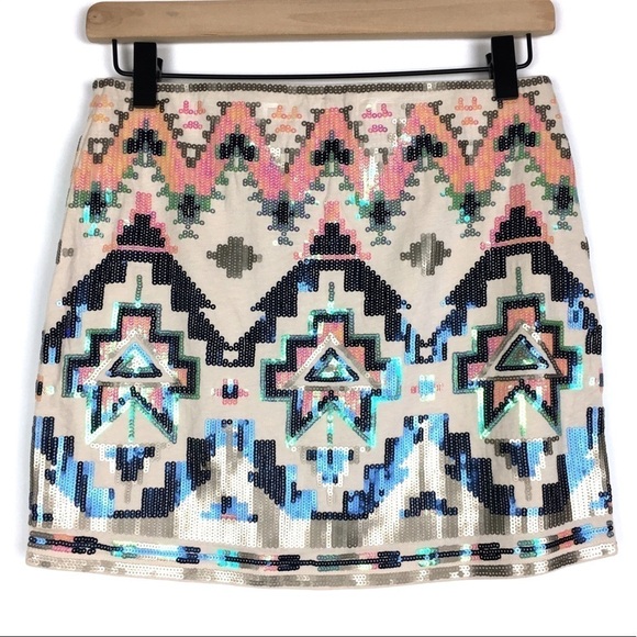 EXPRESS Mini Skirt Sequins Aztec Tribal Boho Southwestern Sparkly Size XS NWT - Picture 5 of 15